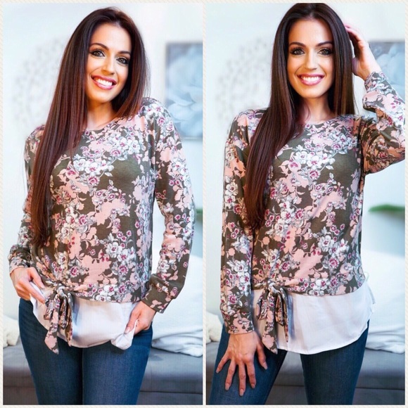 2 LEFT! LOVERS DREAM olive floral soft blouse top - Picture 4 of 8